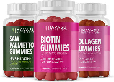 Biotin Collagen And Saw Palmetto Gummies Bundle For Ultimate Hair Growth Supplement To Assist Reversal Of Balding Hair Thinning