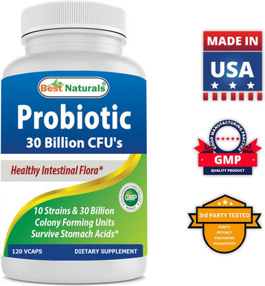 Best Naturals Probiotic 10 Strains & 30 Billion CFU Intestinal Flora 120 Veggie Capsules - Shelf Stable probiotic (4146365)
