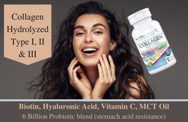KAPPA NUTRITION (120 Capsules), Collagen Type I, II, III, 6 Billion Probiotics Resistance, Hyaluronic , Vitamin C, Biotin & MCT Oil, Hair, Nails, and Skin, Collagen Peptides 14 in 1 from