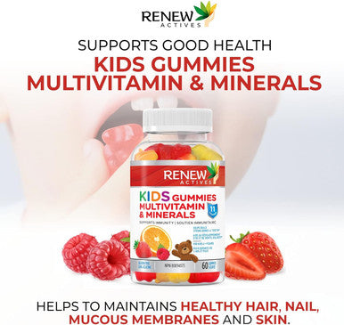 Renew Actives Kids Multivitamins Gummies For Good Health & Wellness - Promotes Healthy Hair, Nail, Skin, Eyesight, Bones, Teeth, & Gums - 60 Gummies