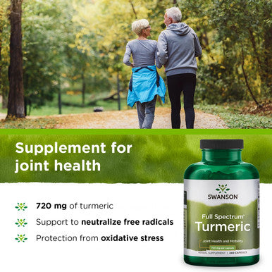 Swanson Turmeric Antioxidant Joint Health Cardiovascular Liver Detox Mood and Memory Support Supplement Curcuma Longa (Rhizome) 720 mg 240 Capsules 120 Servings 1.44 Grams per Serving