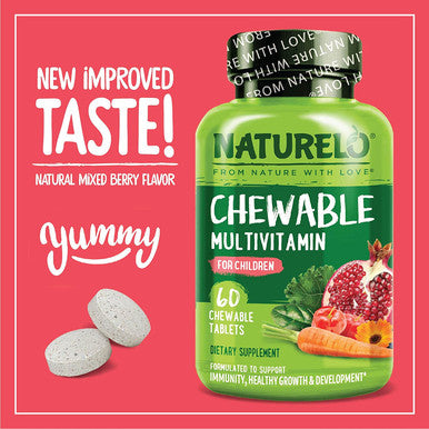 NATURELO Chewable Vitamin for Kids Ãƒâ€šÃ¢â‚¬â€œ Multivitamin with Whole Food Organic Fruit Blend - 60 Tablets for Children
