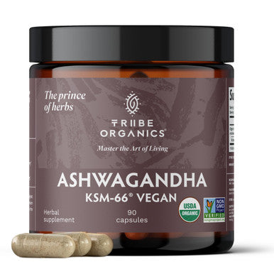 TRIBE ORGANICS Vegan Ashwagandha KSM 66 Pure Organic Root Powder Extract Ayurvedic Supplement 90 Capsules