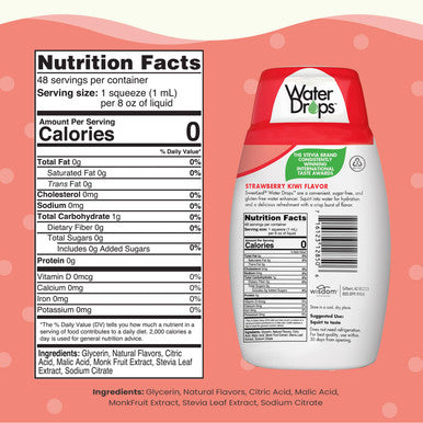 Sweetleaf Water Drops Strawberry Kiwi Sugar- Water Enhancer Drops Stevia & Monk Fruit Sweetener Water Flavoring 1.62 Oz (Pack of 6)