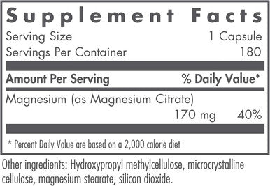 NutriCology Magnesium Citrate WellAbsorbed Bone and Stress Support 180 Vegetarian Capsules