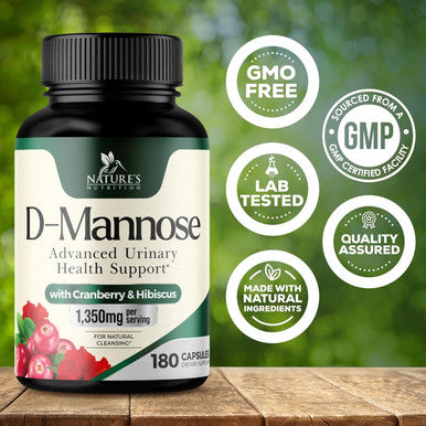 Nature'S Nutrition D-Mannose & Cranberry Extract 1350mg Advanced Formula Fast-Acting Natural Urinary Tract Health Support for Women & Men Flush Impurities in Urinary Tract & Bladder Non-GMO Vegan - 180 Capsules