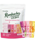 Teazen Kombucha Tea Sunset Bliss Hydration Variety Pack - 20 Sticks 5 Flavors (Peach Mango-Guava Strawberry-Kiwi Citron Mulled Wine)