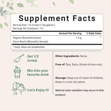 Micro Ingredients Organic Boswellia Serrata Extract Powder 8 Ounce Pure Boswellia Supplement with 65% Boswellic Acid Supports Joints Knees and Bones Health Non-GMO Pet Friendly India Origin