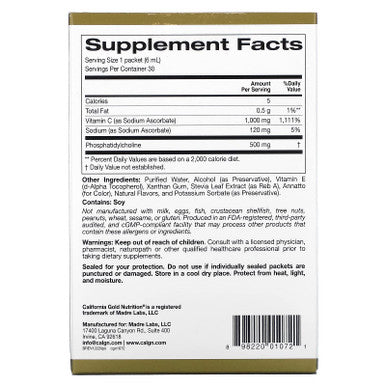 Liposomal Vitamin C By California Gold Nutrition - Liquid Supplement For Antioxidant & Immune Support - Vegan Friendly - Gluten Free, Non-Gmo - 1,000 Mg - 30 Packets - Natural Orange Flavor