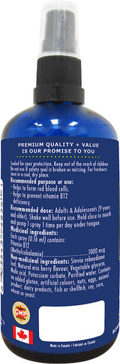 Promise Vitamin B12 Sublingual Spray 1000mcg, Instant Bioavailability, Boost Energy Production, Natural Berry Flavour, Made in Canada (60ml + 40ml FREE - 625 sprays)