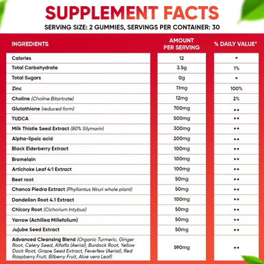 Vvnaturals Sugar 26 In 1 Liver Cleanse Detox and Repair Fatty Liver Formula Gummies 3000Mg Blend Of Glutathione Silymarin Milk Thistle Choline Tudca Liver Detox Gummies - 60 Vegan Ct