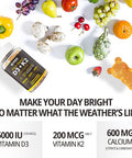Vitamin D3 5000Iu & K2( As Mk7 ) 200Mcg Gummies + 600Mg Calcium, With Coconut Oil For High Absorption, Maximum Strength Vitamin D3 K2 Supplement - Support For Bones Muscle Teeth Immune, Vegan 2Packs