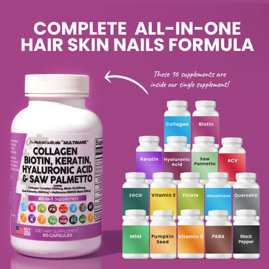 Collagen Pills 1000Mg Biotin 10000Mcg Keratin Saw Palmetto 2500Mg Hyaluronic Acid - Hair Skin And Nails Vitamins And Dht Blocker