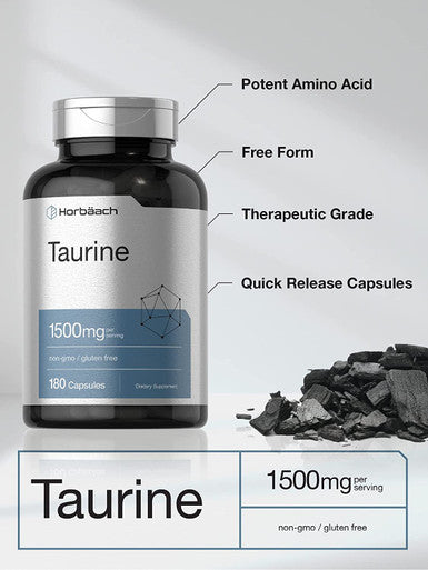 Taurine 1500mg Capsules | 180 Count | Non-GMO and Gluten Free Supplement | by Horbaach