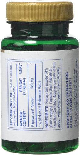 Swanson Full Spectrum Papaya Leaf - Herbal Supplement Promoting Digestive Health '&' GI Tract Support - Natural Formula Overall Wellness - (60 Capsules 400mg Each)