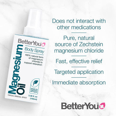 BetterYou Pure and Clean Magnesium Spray with Magnesium Chloride, 31% Concentration, 3.4 Fl Ounce (600 Sprays)