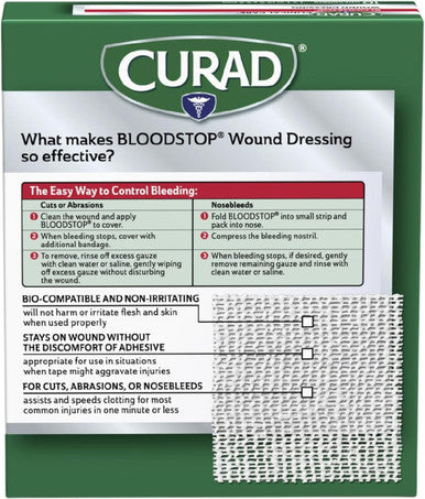 Curad Bloodstop Hemostatic Gauze Helps Stop Bleeding Quickly 1" x 1" 10 Count (Pack of 2)