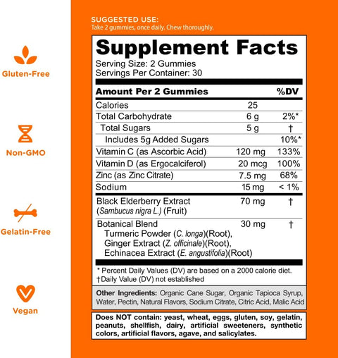 Goli Immune Vitamin Gummy - 60 Count - Elderberry Vitamin C D & Zinc Vegan Non-Gmo Gluten- & Gelatin- Pack Of 1