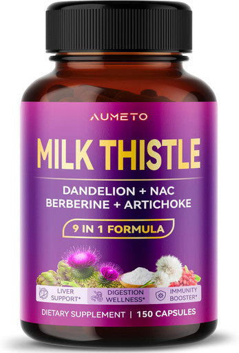 Aumeto Ultra Milk Thistle 9 in 1 Formula - 17372mg with Dandelion NAC Berberine Artichoke (150 Count (Pack of 1))