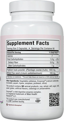 Maxi Health Maxi Fiber for Adults - Kosher Daily Fiber Supplement - 1500 mg Fiber Capsules for Men and Women with Psyllium Husk - Dietary Fiber Pills (180 Count)