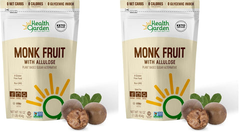 Health Garden Monk Fruit with Allulose Sweetener - Natural Plant-Based Sugar Alternative with Zero Calories - Gluten-Free, Vegan, and Non-GMO - 1lb (Pack of 2)