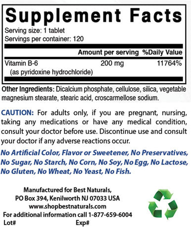Best Naturals Vitamin B6 200Mg For Adults 120 Tablets (120 Count (Pack Of 2))