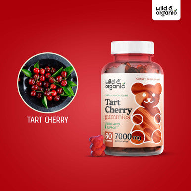 Wild & Organic Tart Cherry Gummies - Uric Support and Joint Support Supplement with Vitamin C | Substitute to Tart Cherry Extract Capsules, Pills, Juice or Powder | Vegan, | 60 Chews
