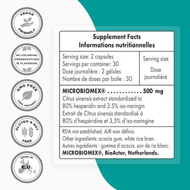 Supersmart FlavoFight Microbiomex Flavoinoids Supplements Extract of Citrus Sinensis Standardized to 80 Hesperidin 3.5 Isonaringin GMO Gluten Free 60 Vegetarian Capsules
