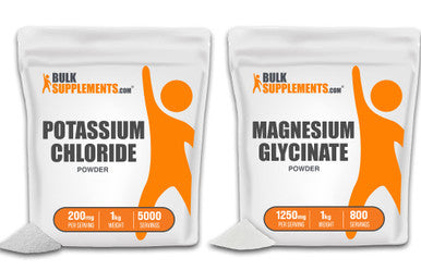 Bulk Supplements Potassium Chloride Powder 1KG & Magnesium Glycinate Powder 1KG Bundle