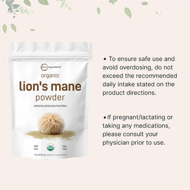 Micro Ingredients Organic Lions Mane Mushroom Supplement Powder 16 Ounce | Natural Superfood for Brain Energy & Immune Health | Non-GMO Vegan