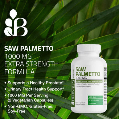 Bronson Saw Palmetto 1000 MG Extra Strength Supports Healthy Prostate Function & Urinary Health Support - Non GMO, 100 Vegetarian Capsules