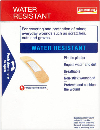 Elastoplast Water Resistant Plastic Plasters (20 Plasters), Dirt And Water-Resistant Plasters, Plasters Waterproof, First Aid Plasters, Strong Adhesion With Non-Stick Wound Pad, Breathable Material,