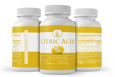 PURE ORIGINAL INGREDIENTS Citric Acid, (100 Capsules) Always Pure, No Additives Or Fillers, Lab Verified