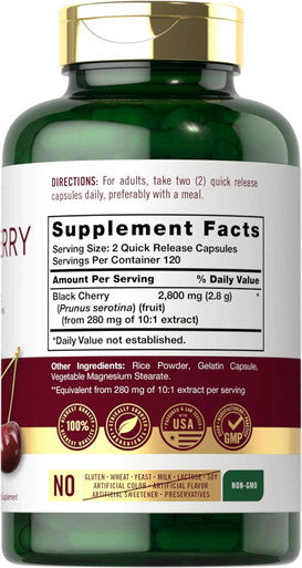 Carlyle Black Cherry Extract Concentrate 2800 mg | 240 Capsules | Non-GMO and Gluten Formula | Prunus Serotina Supplement