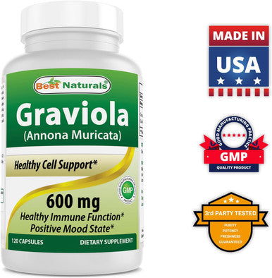 Best Naturals Graviola Capsules Annona Muricata 600 Mg 120 Count