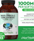 Maxi Health Triple Omega-3 Concentrate - Fish Oil - "1000 IU" Vitamin D3 (190 Capsules)
