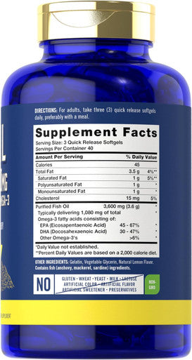 Carlyle Fish Oil 3600mg | 1080mg Omega 3 | 120 Count | Non-GMO and Gluten Supplement