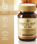 Solgar Gentle Iron (Iron Bisglycinate) 25 Mg 90 Vegetable Capsules Non Constipating Gentle On Your Stomach Gluten Free 90 Servings