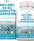 Nac Supplement N-Acetyl Cysteine 1000Mg Vitamin D3 K2 Zinc Quercetin 1000Mg Sarracenia Purpurea 1000Mg With Elderberry Holy Basil Bee Propolis Bromelain L-Lysine For Men And Women,60 Count