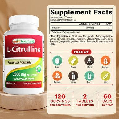 Best Naturals L-Citrulline 2000mg/Serving - Non-GMO - Gluten - 120 Tablets (120 Count (Pack of 1))