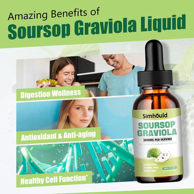 1 Packs 3000Mg Soursop Graviola Liquid Drops For Cell Support & Regeneration, Immune, Gut, Antioxidant, Mood, Relax, Liver And Sleep Zzz - Sea Moss, Turmeric, Vitamin B6, C & Zinc - 2 Fl Oz