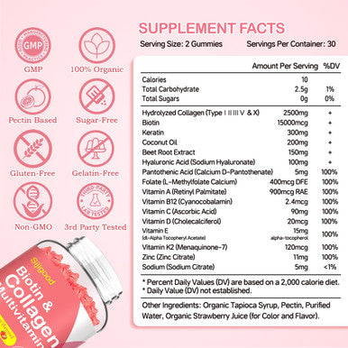 2 Pack Collagen Gummies For Women Men, 2500Mg Protein Type I,Ii,Iii,V,X With 15000Mcg Biotin, Keratin, Vitamin C A B6 B12 D E For Skin Hair Nails & Joints, Immunity Energy Digestion