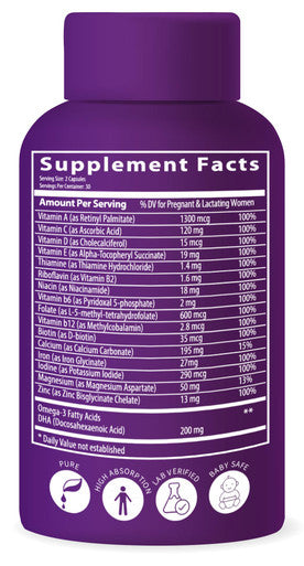 BioImmune Ultra Strength Bio Available Prenatal Vitamins for Women Naturally Occurring Methylated Folate Folic Acid DHA Omega 3 Supports Brain Development Healthy Fetal Development