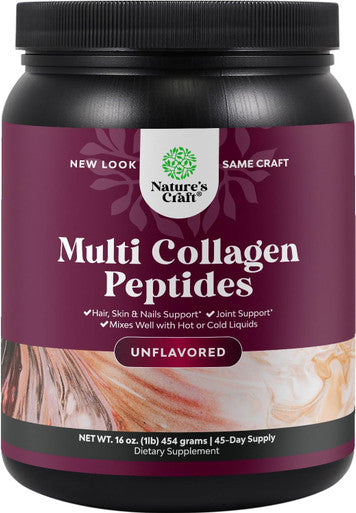 Natures Craft Multi Collagen Protein Powder for Women and Men - Keto Hydrolyzed Collagen Peptides 45 Servings Hair Skin and Nails Vitamins - Unflavored Bovine Collagen Type 1 and 3 for Bone and Joint Support