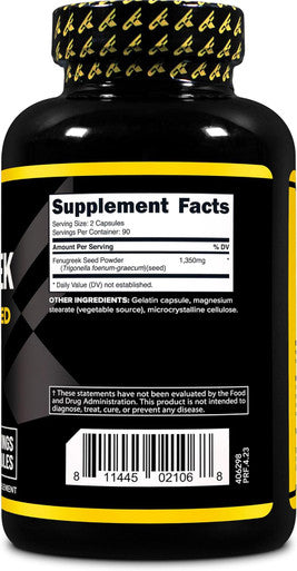 Primaforce Fenugreek Seed Capsules (180 Capsules / 1350mg Per Serving 2 Capsule Servings) - Premium Herbal Supplement for Men and Women Non-GMO Gluten Supplement