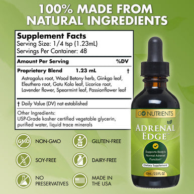 Go Nutrients Adrenal Edge - Cortisol Manager & Adrenal Support Supplement - Energy, Relaxation, Fatigue And Stress Relief - 9 Pow