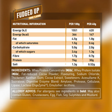 Grenade Whey Blend High Protein Powder Low Sugar with 30g Protein per Serving 12 Servings - Fudged Up 480 g