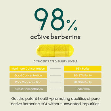 Vitabright Berberine HCL 100% Natural & 98% Pure High Strength 1500mg x3 a Day/Berberine 1000mg High Strength x2 a Day/Berberine 500mg x1 a Day 90 Capsules VitaBright Clean Berberine Supplement UK