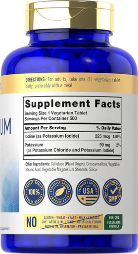 Carlyle Potassium 99mg | Plus Iodine | 500 Vegetarian Tablets | Non-GMO and Gluten Supplement