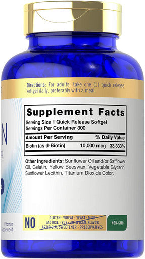Carlyle Biotin 10000Mcg | 300 Softgels | Max Strength | Non-Gmo, Gluten Free Supplement